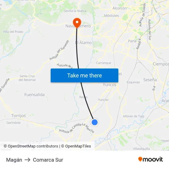 Magán to Comarca Sur map