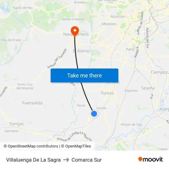 Villaluenga De La Sagra to Comarca Sur map