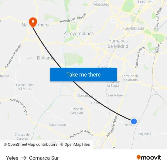 Yeles to Comarca Sur map