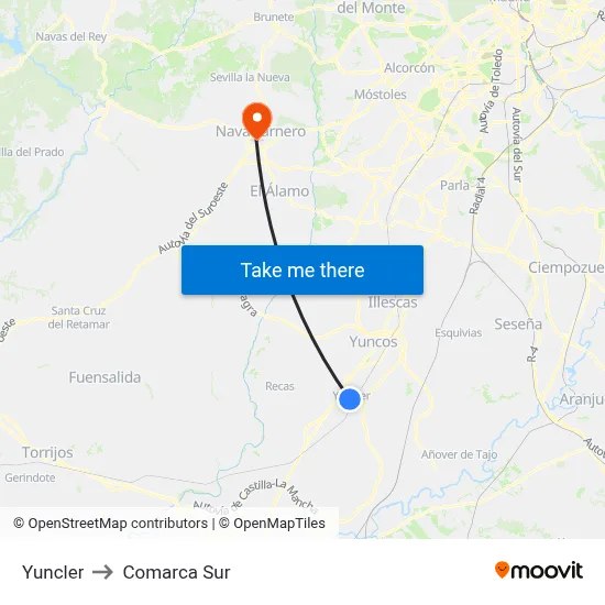 Yuncler to Comarca Sur map