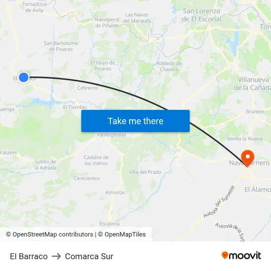 El Barraco to Comarca Sur map
