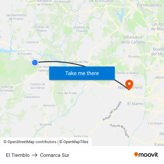 El Tiemblo to Comarca Sur map