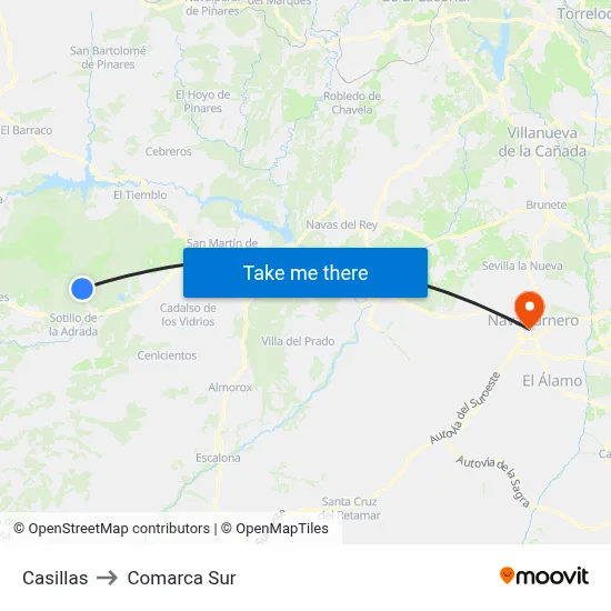 Casillas to Comarca Sur map