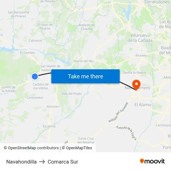 Navahondilla to Comarca Sur map