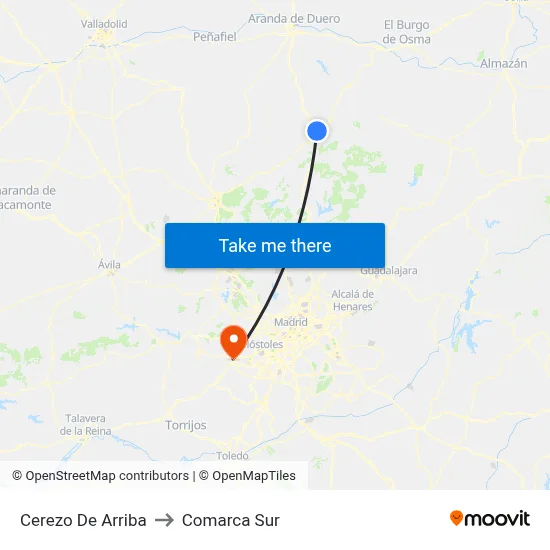 Cerezo De Arriba to Comarca Sur map