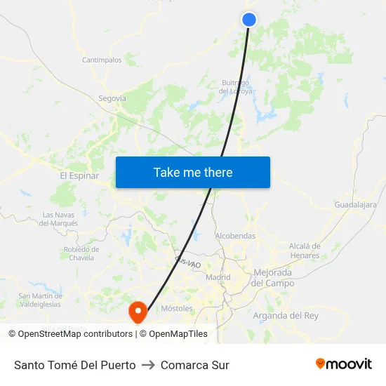Santo Tomé Del Puerto to Comarca Sur map