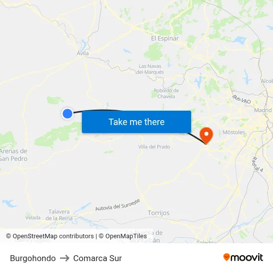 Burgohondo to Comarca Sur map