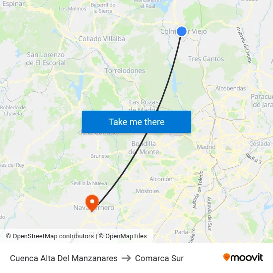 Cuenca Alta Del Manzanares to Comarca Sur map