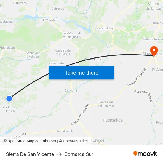 Sierra De San Vicente to Comarca Sur map