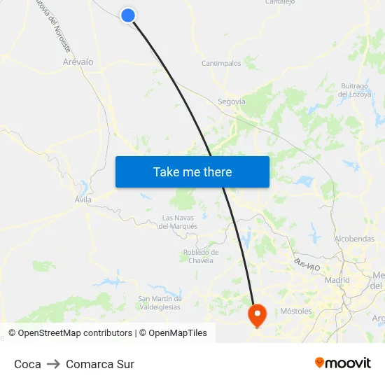 Coca to Comarca Sur map