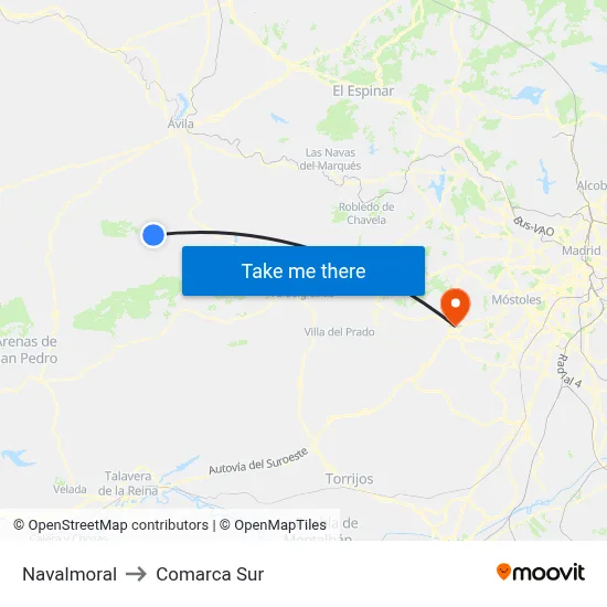 Navalmoral to Comarca Sur map