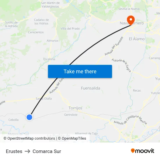 Erustes to Comarca Sur map