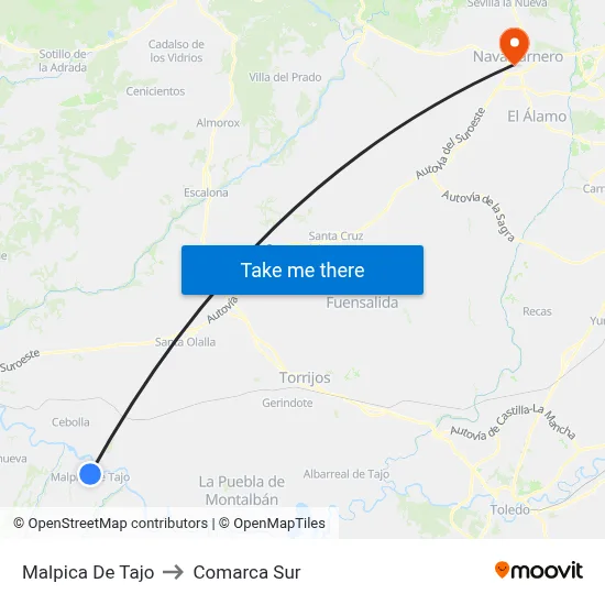 Malpica De Tajo to Comarca Sur map