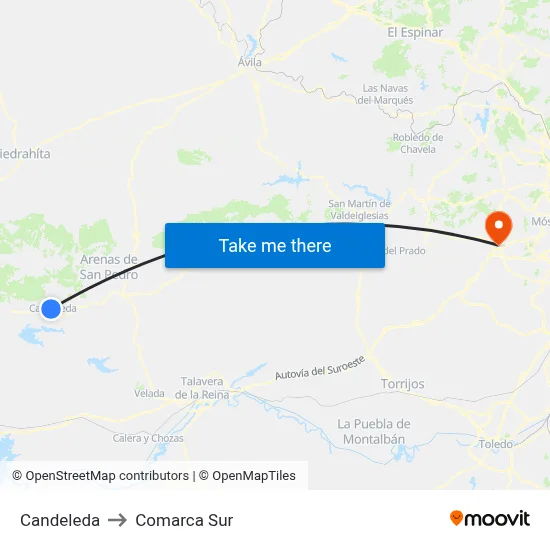 Candeleda to Comarca Sur map