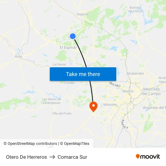 Otero De Herreros to Comarca Sur map