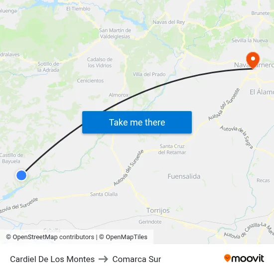 Cardiel De Los Montes to Comarca Sur map