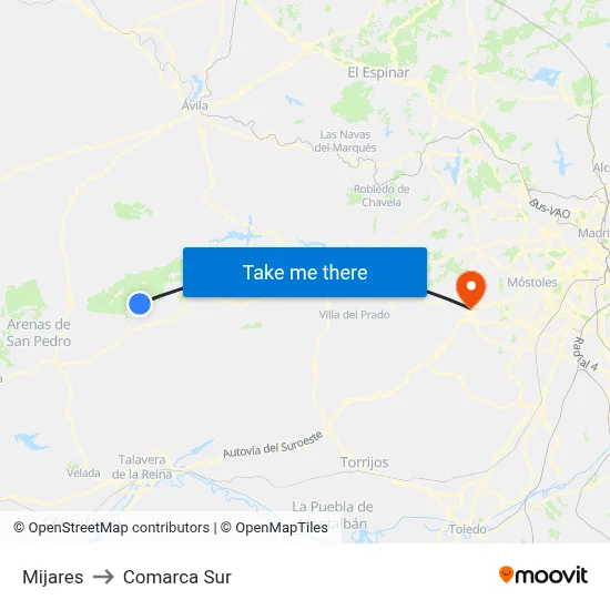 Mijares to Comarca Sur map