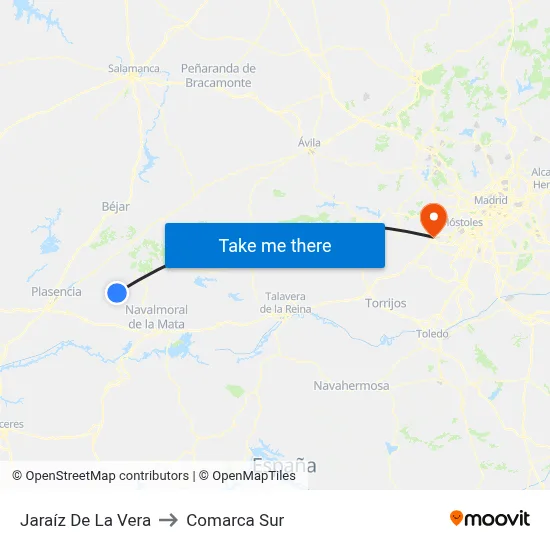 Jaraíz De La Vera to Comarca Sur map