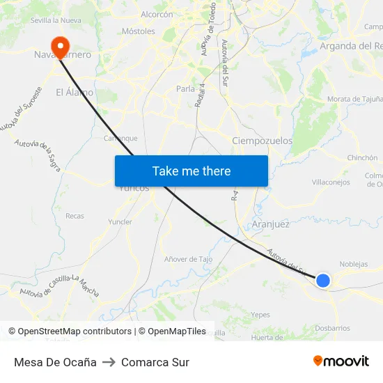 Mesa De Ocaña to Comarca Sur map