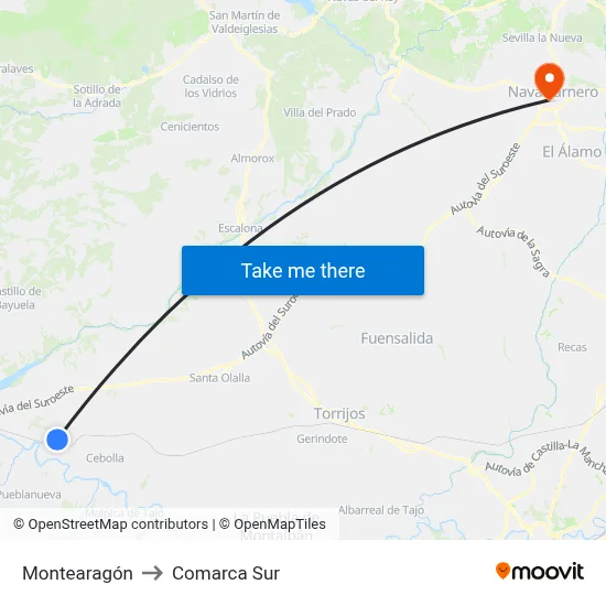 Montearagón to Comarca Sur map