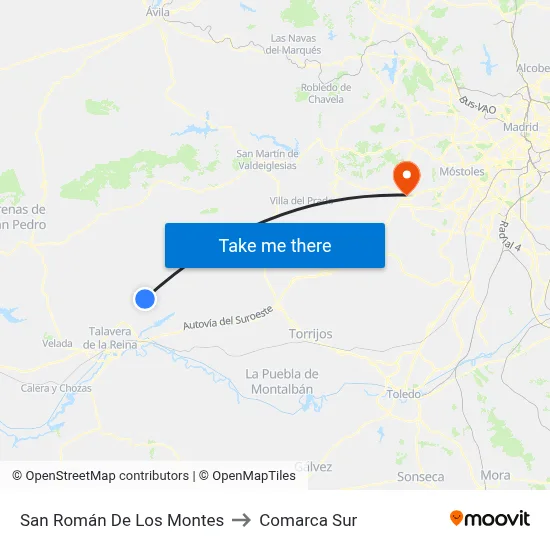 San Román De Los Montes to Comarca Sur map