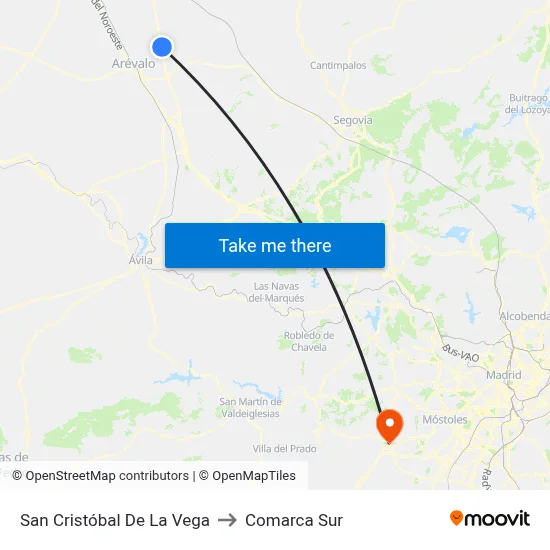 San Cristóbal De La Vega to Comarca Sur map
