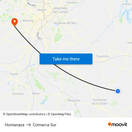 Hontanaya to Comarca Sur map