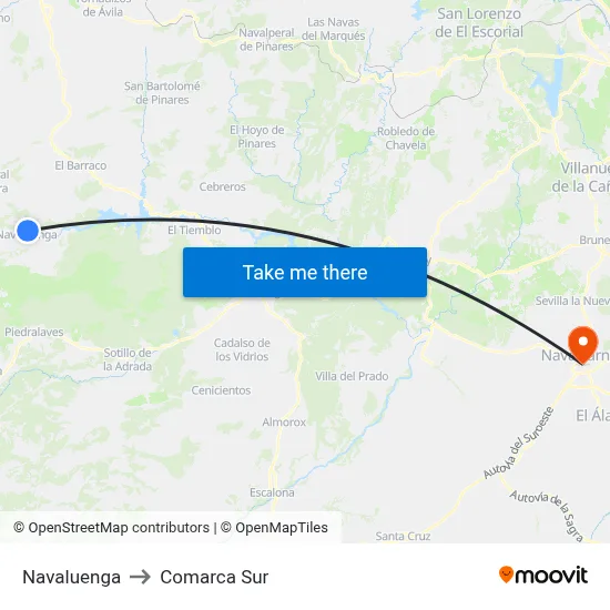 Navaluenga to Comarca Sur map