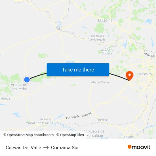 Cuevas Del Valle to Comarca Sur map