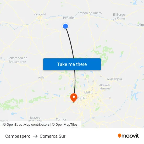 Campaspero to Comarca Sur map