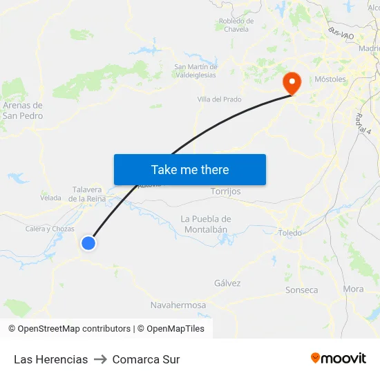 Las Herencias to Comarca Sur map