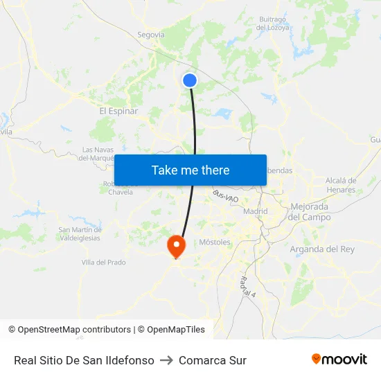 Real Sitio De San Ildefonso to Comarca Sur map