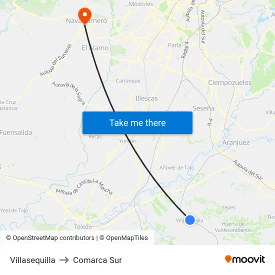 Villasequilla to Comarca Sur map