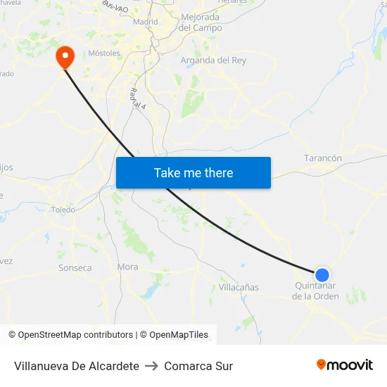 Villanueva De Alcardete to Comarca Sur map