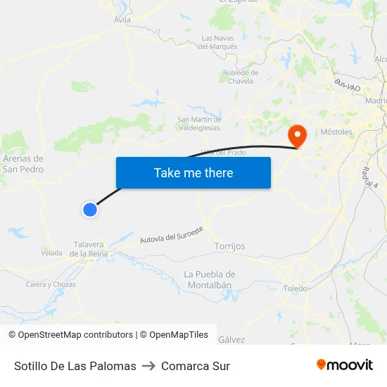 Sotillo De Las Palomas to Comarca Sur map