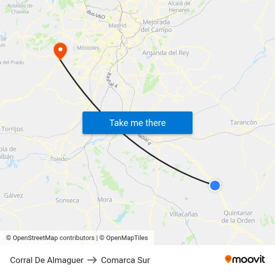 Corral De Almaguer to Comarca Sur map