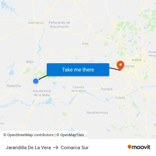 Jarandilla De La Vera to Comarca Sur map