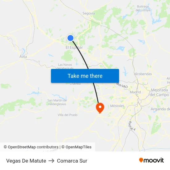 Vegas De Matute to Comarca Sur map