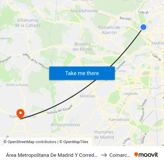 Área Metropolitana De Madrid Y Corredor Del Henares to Comarca Sur map