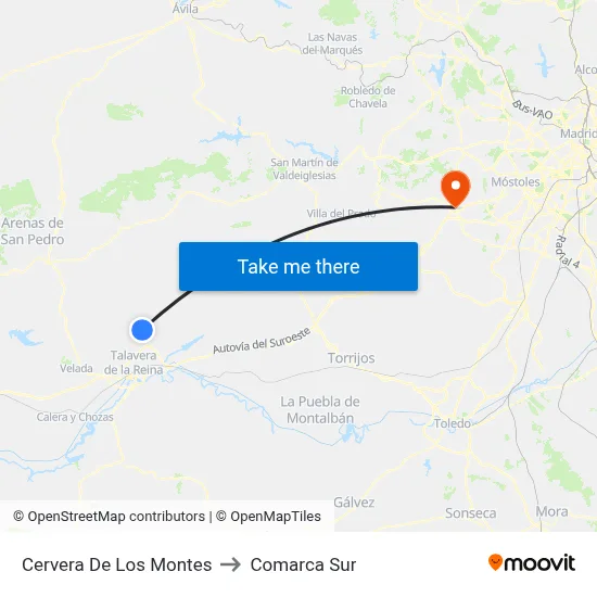 Cervera De Los Montes to Comarca Sur map