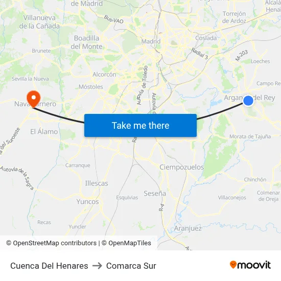 Cuenca Del Henares to Comarca Sur map