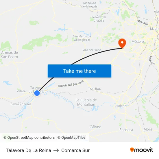 Talavera De La Reina to Comarca Sur map