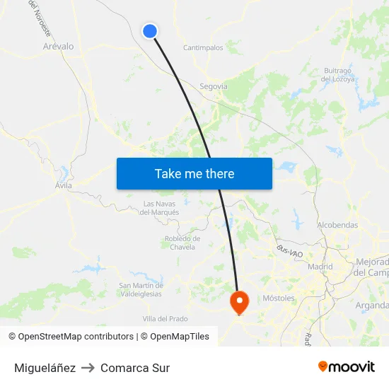 Migueláñez to Comarca Sur map