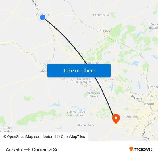 Arévalo to Comarca Sur map