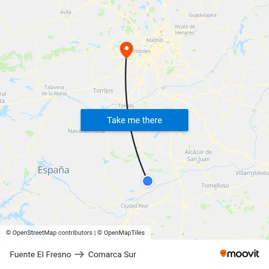 Fuente El Fresno to Comarca Sur map