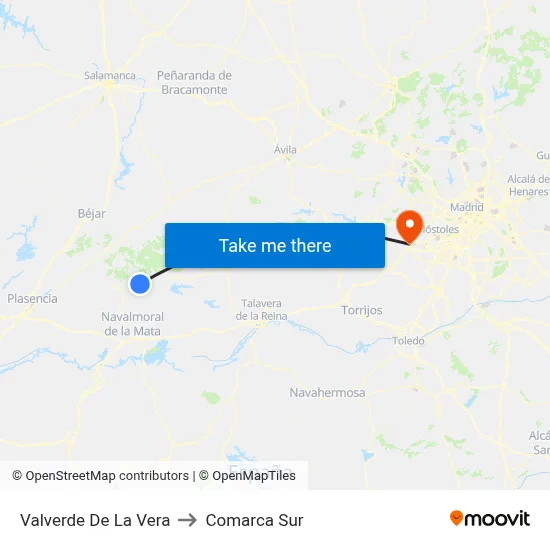 Valverde De La Vera to Comarca Sur map