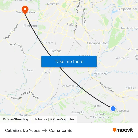 Cabañas De Yepes to Comarca Sur map