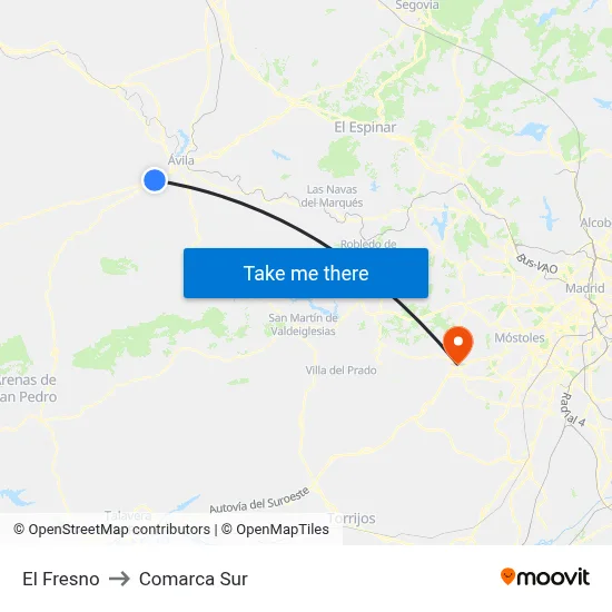 El Fresno to Comarca Sur map