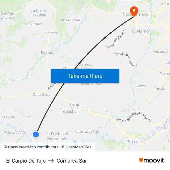 El Carpio De Tajo to Comarca Sur map