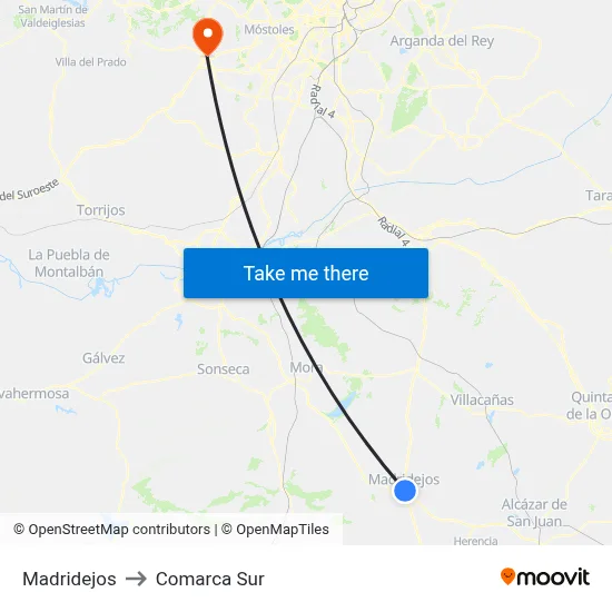 Madridejos to Comarca Sur map
